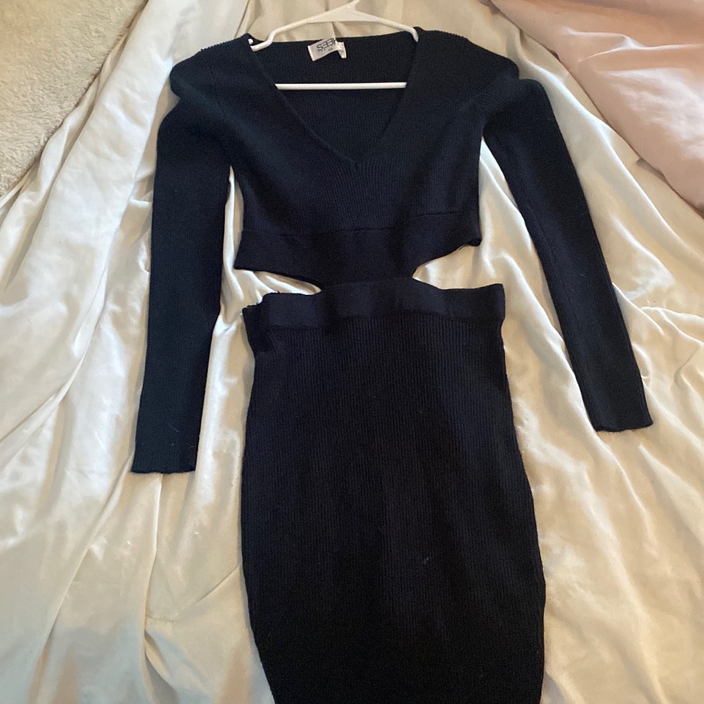 SEEK the label black long sleeve cutout knit dress